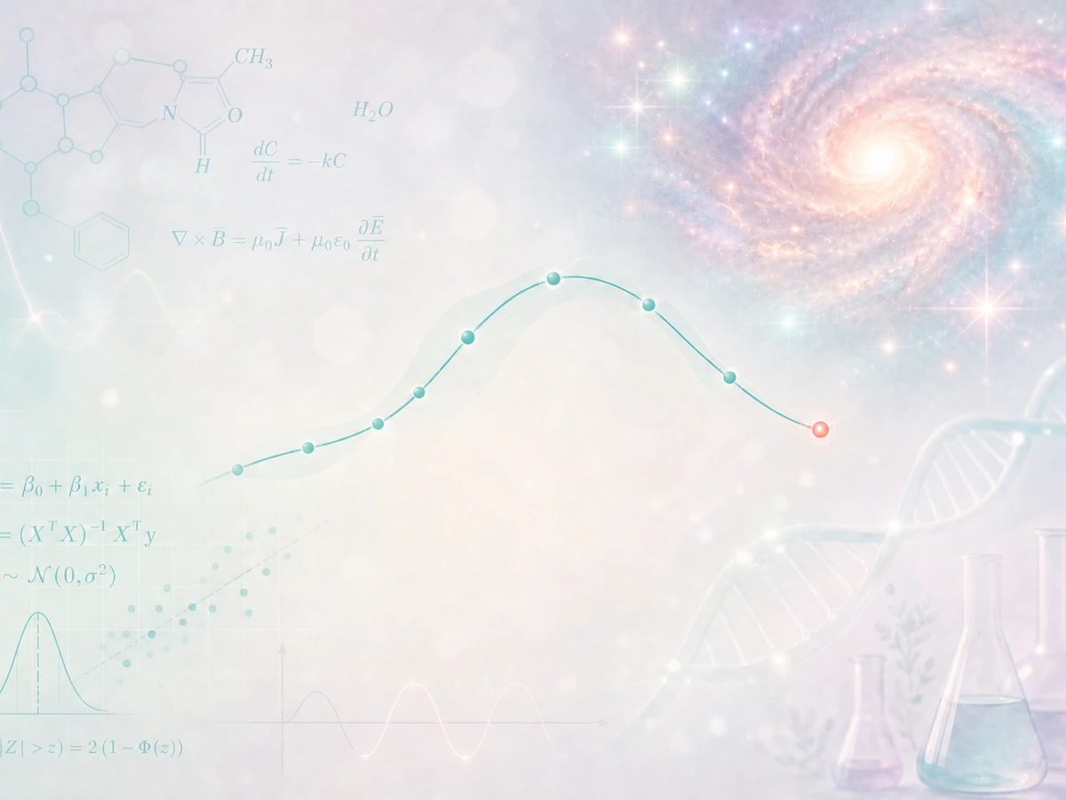 Chemistry, DNA, data fit, and a soft luminous galaxy bloom.